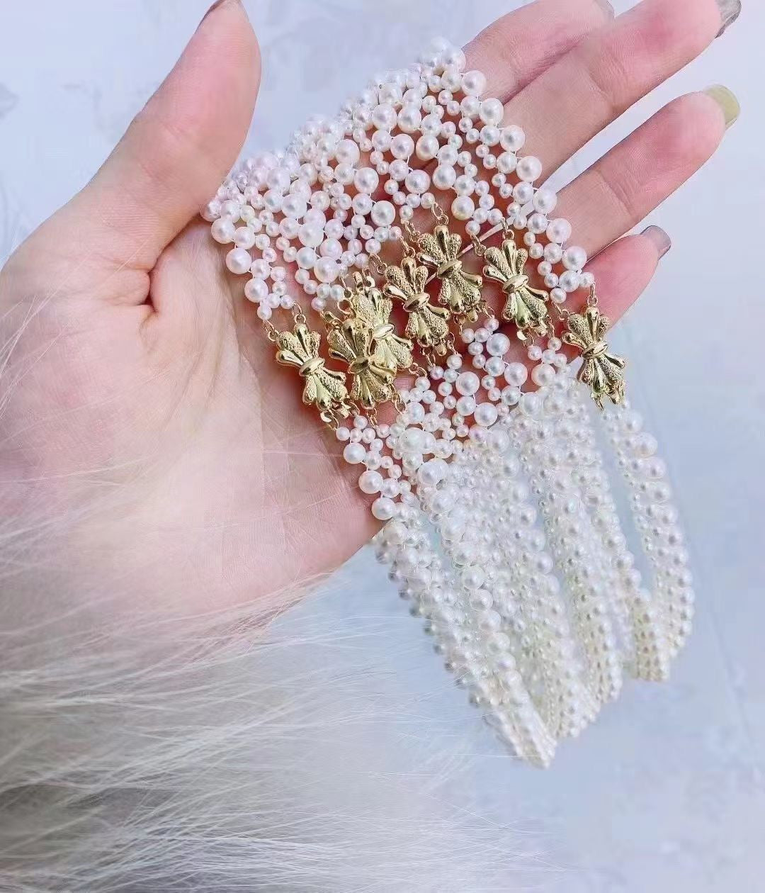 1149 fashion pearl necklace bowtie choker