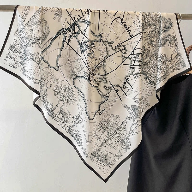 2401 flower print silk scarf