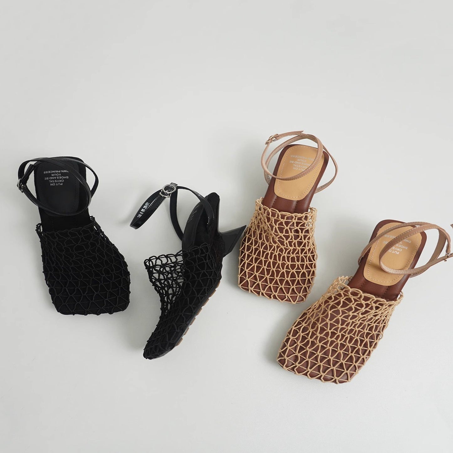 4232 Hollowed out square toe high heel sandals