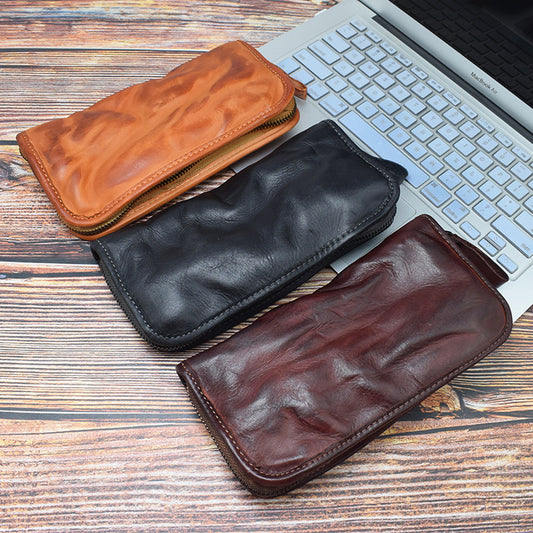 2163 vintage genuine leather zip wallet