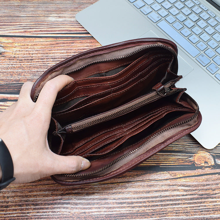 2163 vintage genuine leather zip wallet