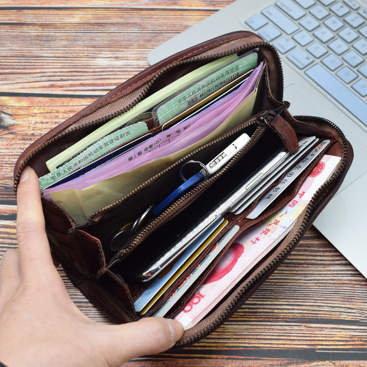 2163 vintage genuine leather zip wallet