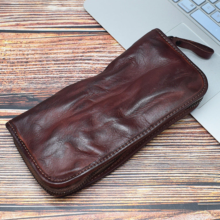 2163 vintage genuine leather zip wallet