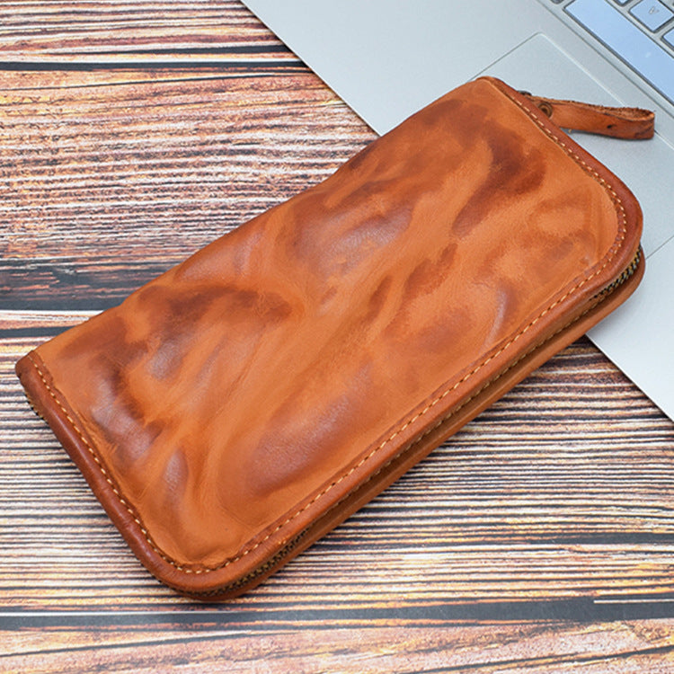 2163 vintage genuine leather zip wallet