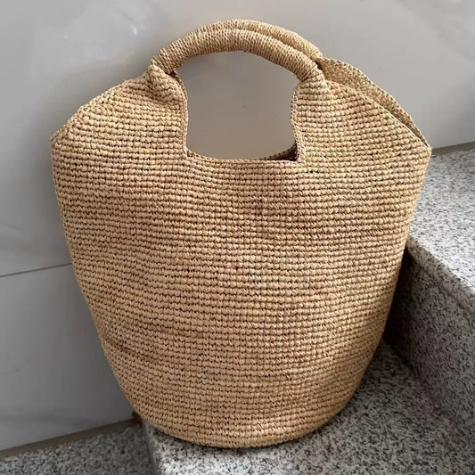 2389 Raffia woven large beach handbag