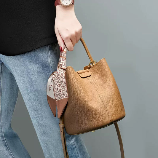 2390 genuine leather small bucket bag