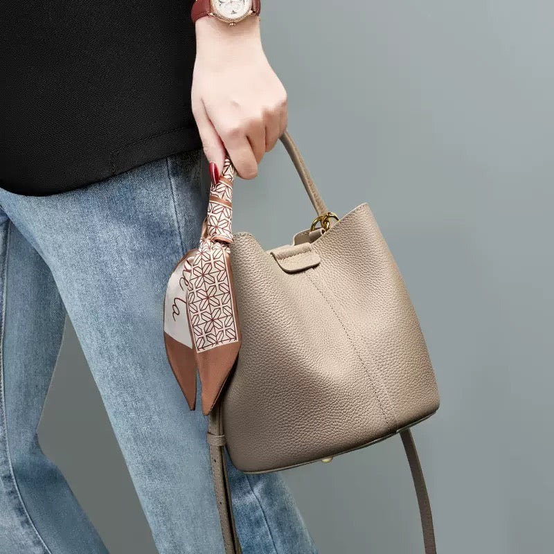 2390 genuine leather small bucket bag