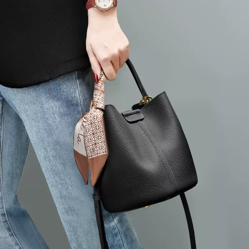2390 genuine leather small bucket bag