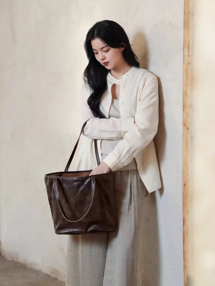 2408 genuine leather large shopping bag