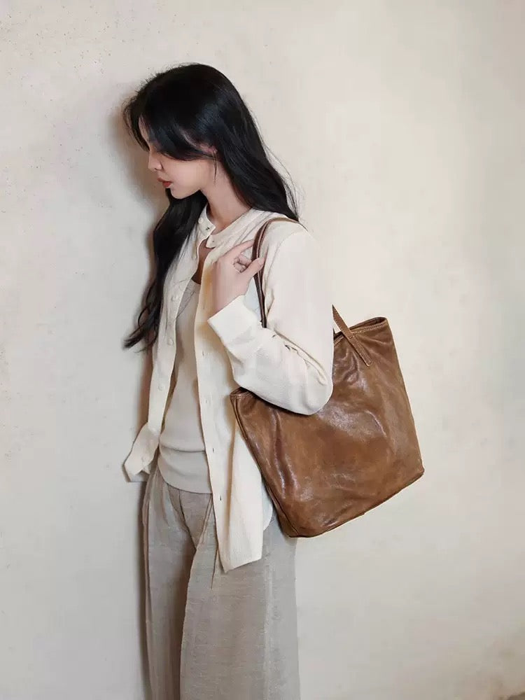 2408 genuine leather large shopping bag