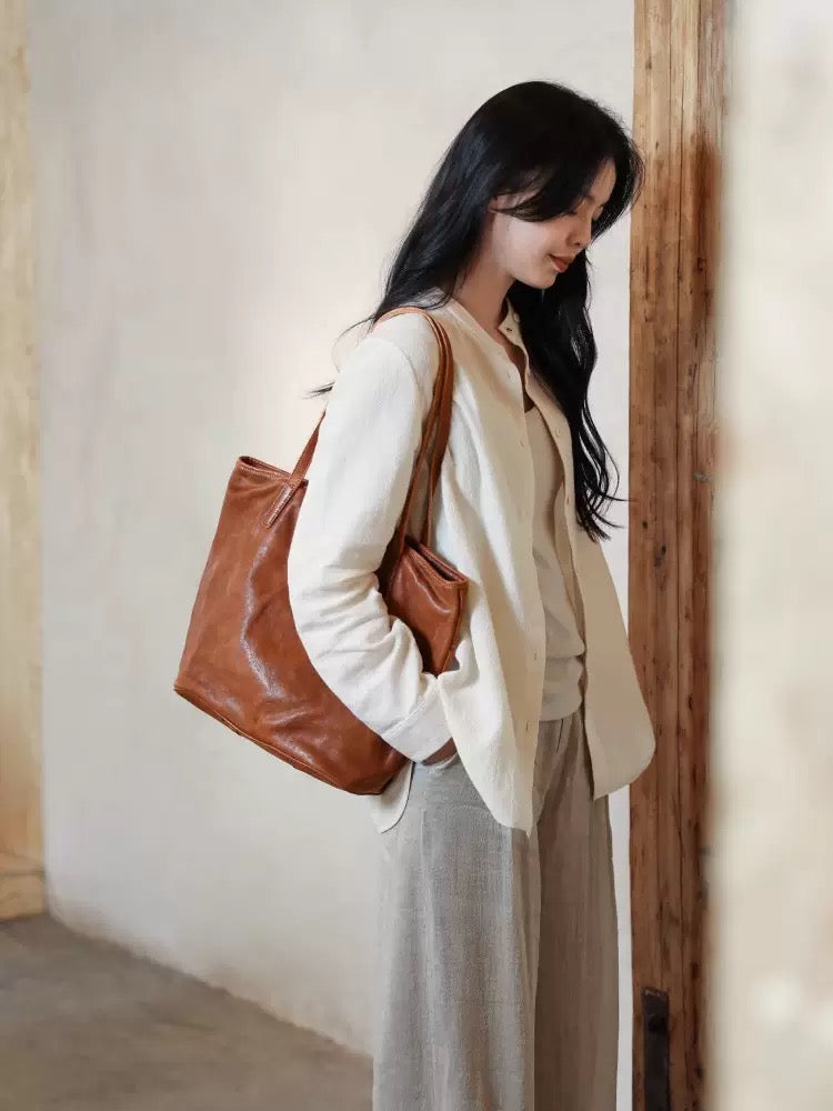 2408 genuine leather large shopping bag