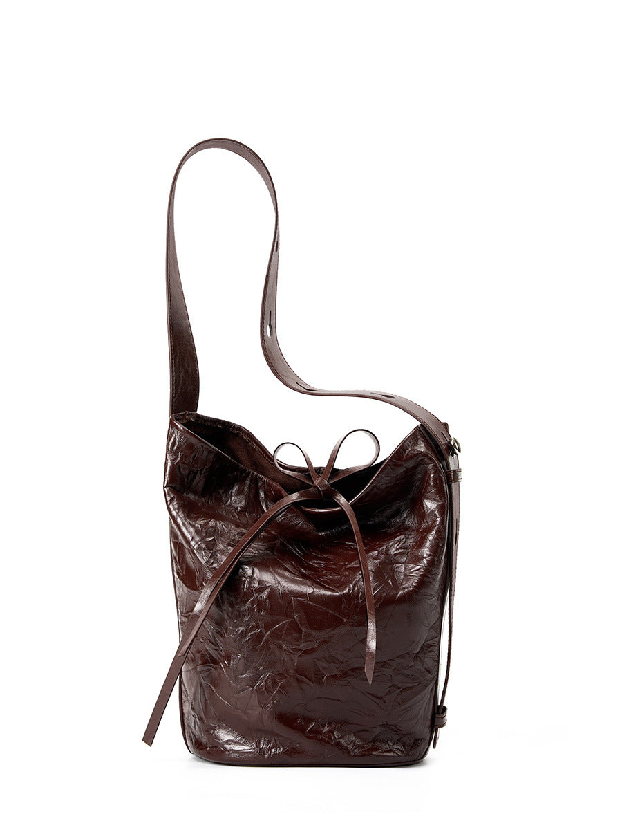 1129 genuine leather women bucket handbag