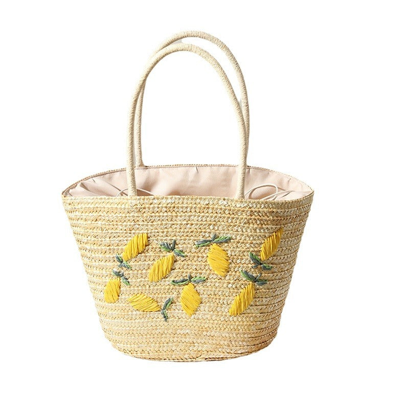 2195 lemon embroidery straw handbag
