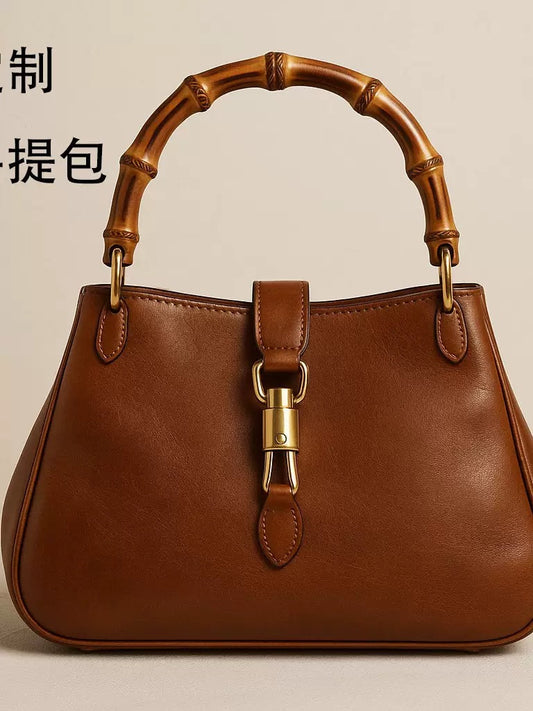 2577 genuine leather bamboo handle bag
