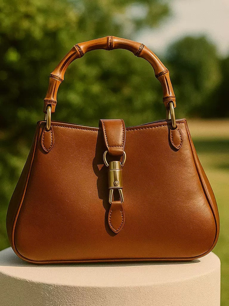 2577 genuine leather bamboo handle bag