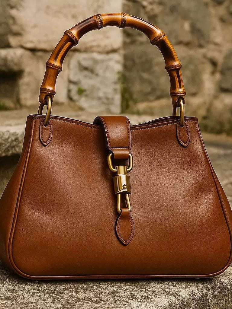 2577 genuine leather bamboo handle bag