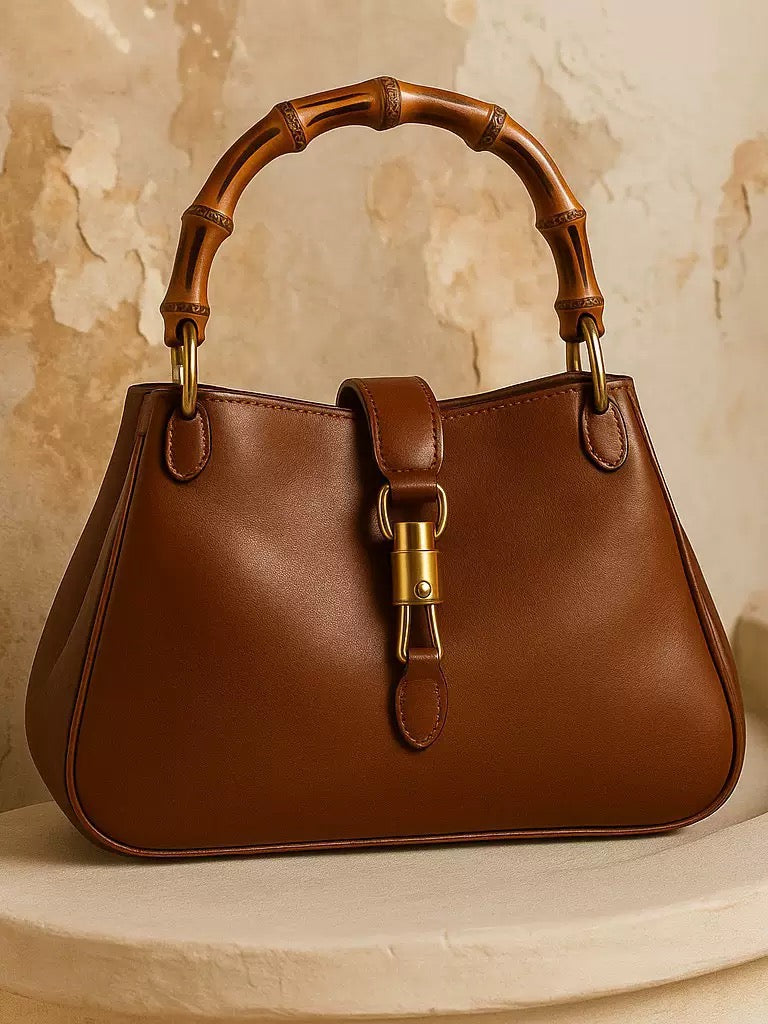 2577 genuine leather bamboo handle bag