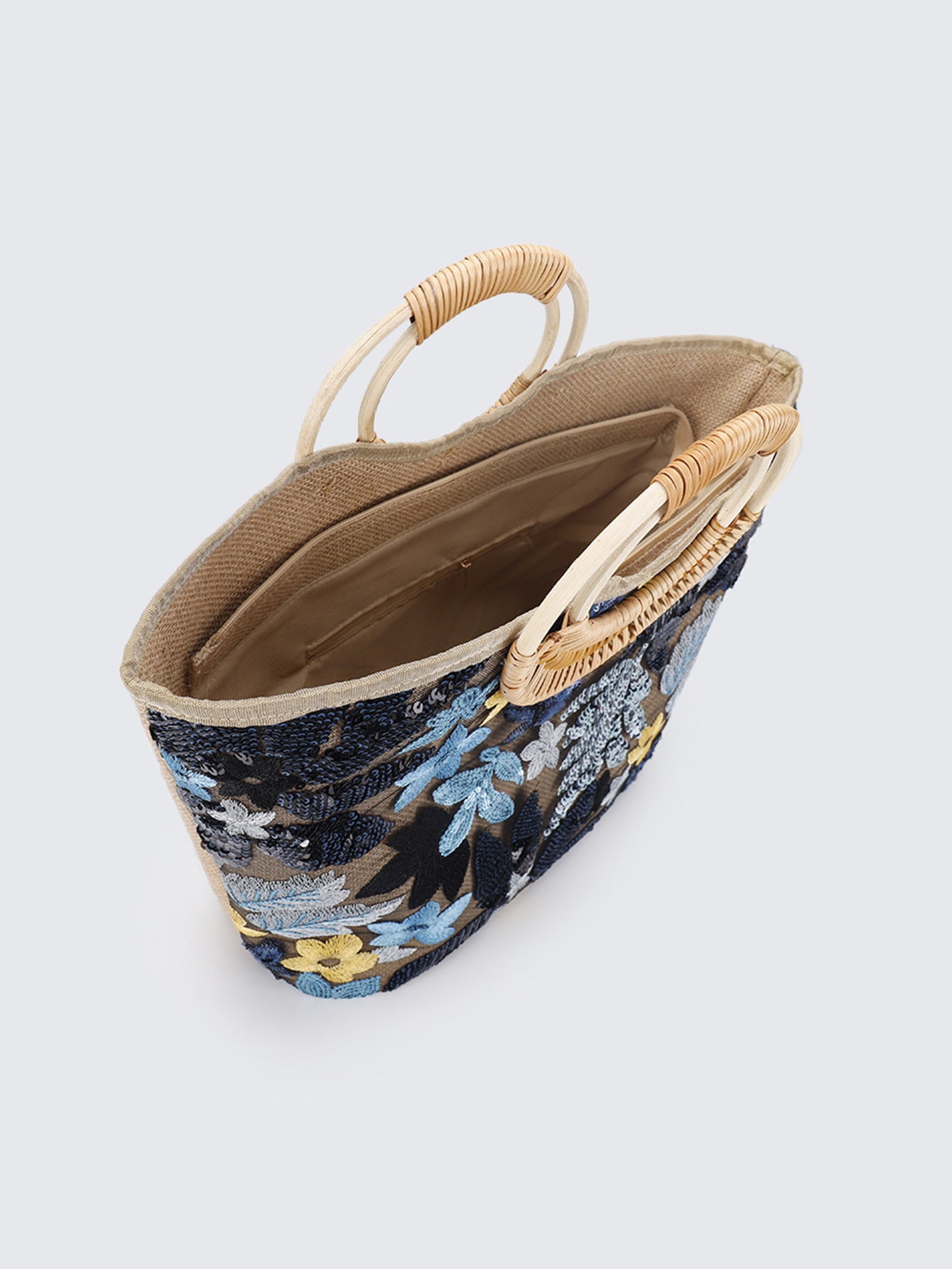 1074 sequin bamboo handle large bag