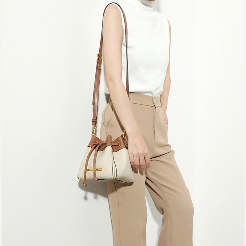1656 canvas leather string bucket bag