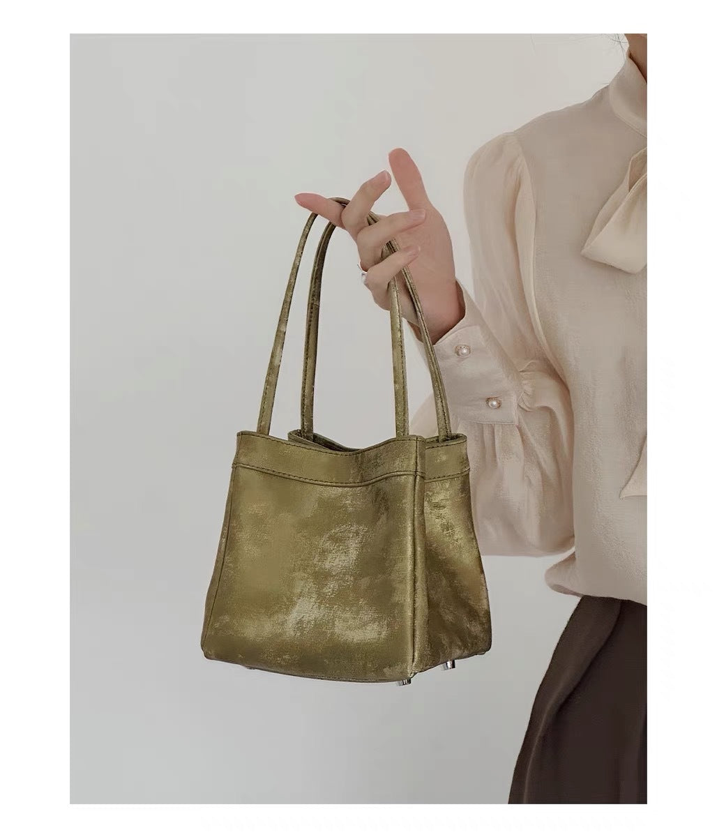 1579 women satins leather bucket handbag