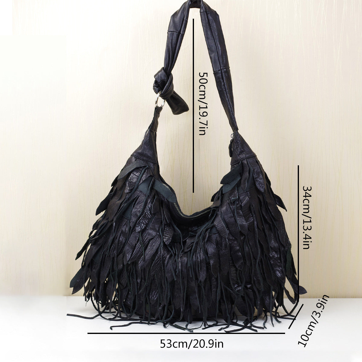 1641 sheepskin tassle hobo bag