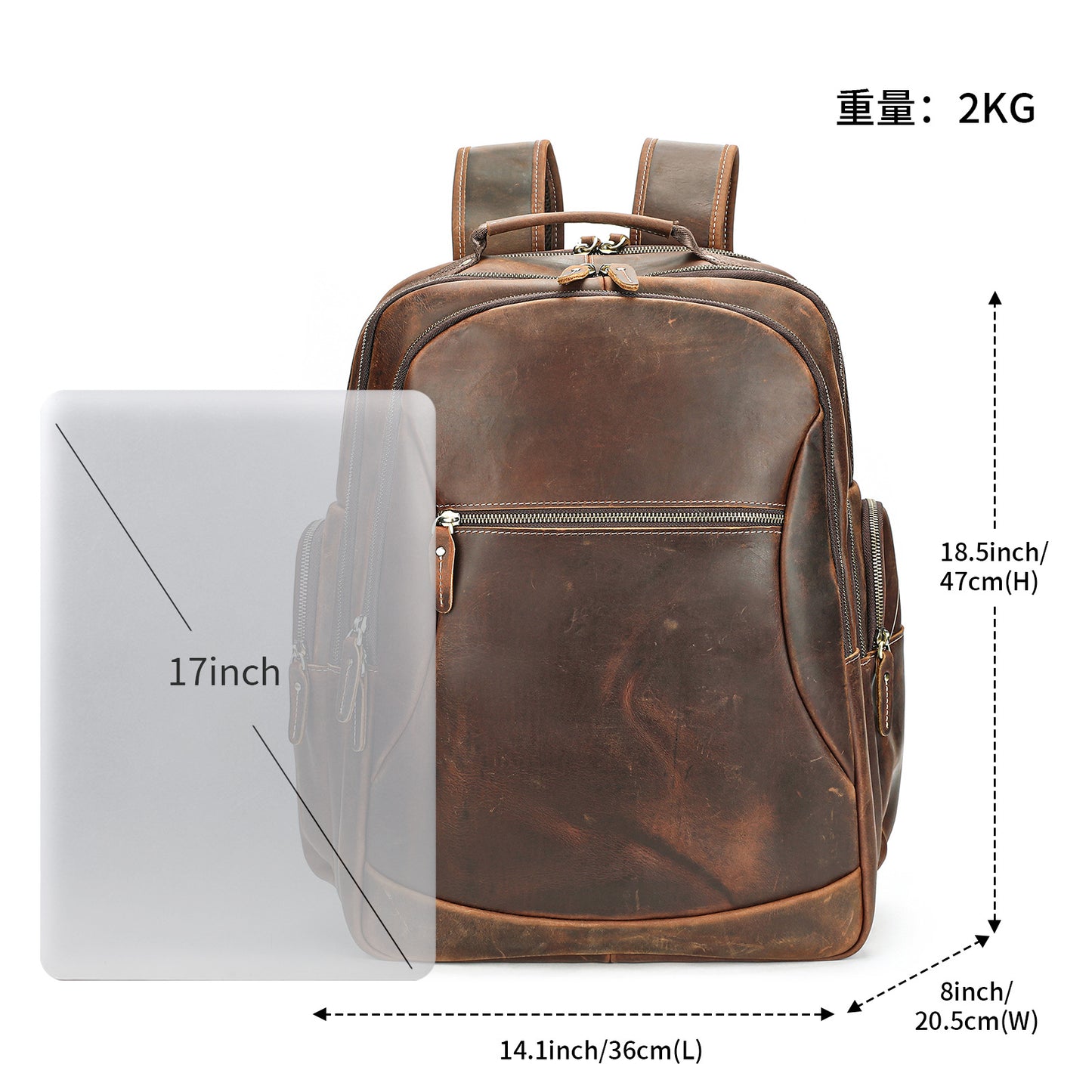 2096 large capacity cow leather men's backpack
