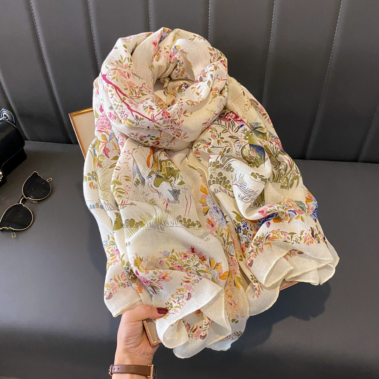 2152 flower print silk scarf