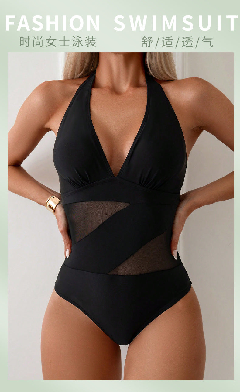 2331 one piece bikini black mesh swimsuit