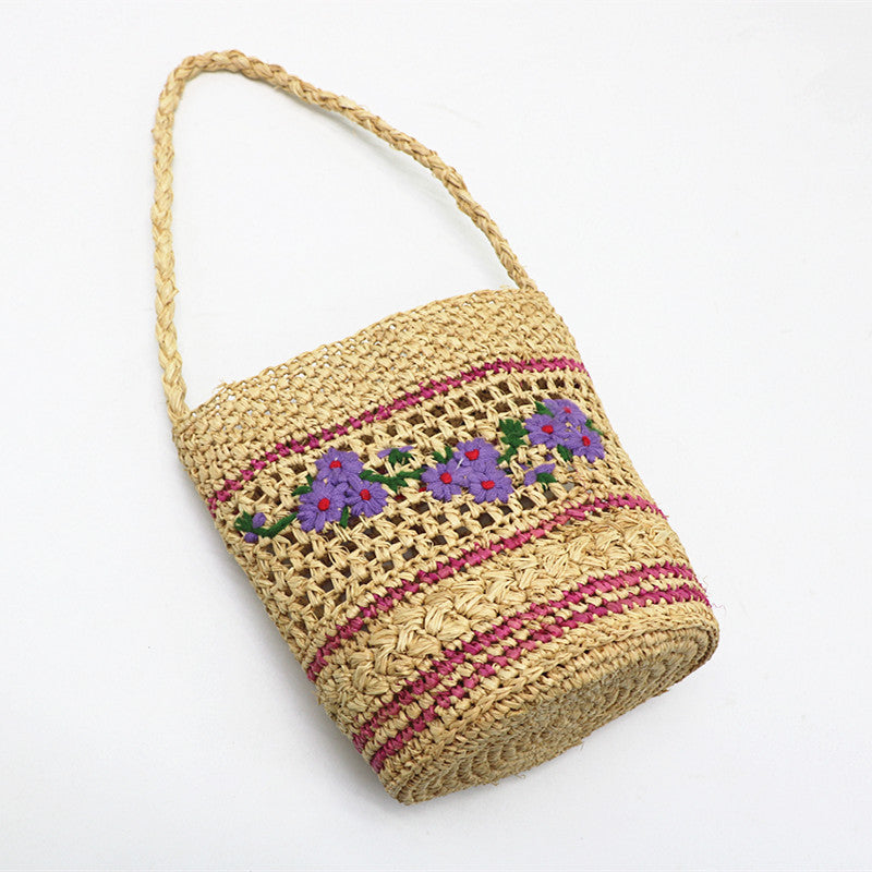 2370 straw embroidery bucket handbag