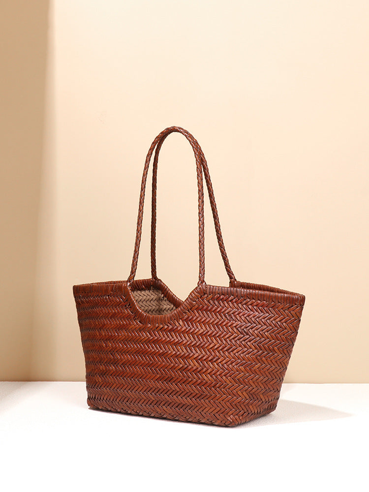 2310 cow leather woven basket handbag