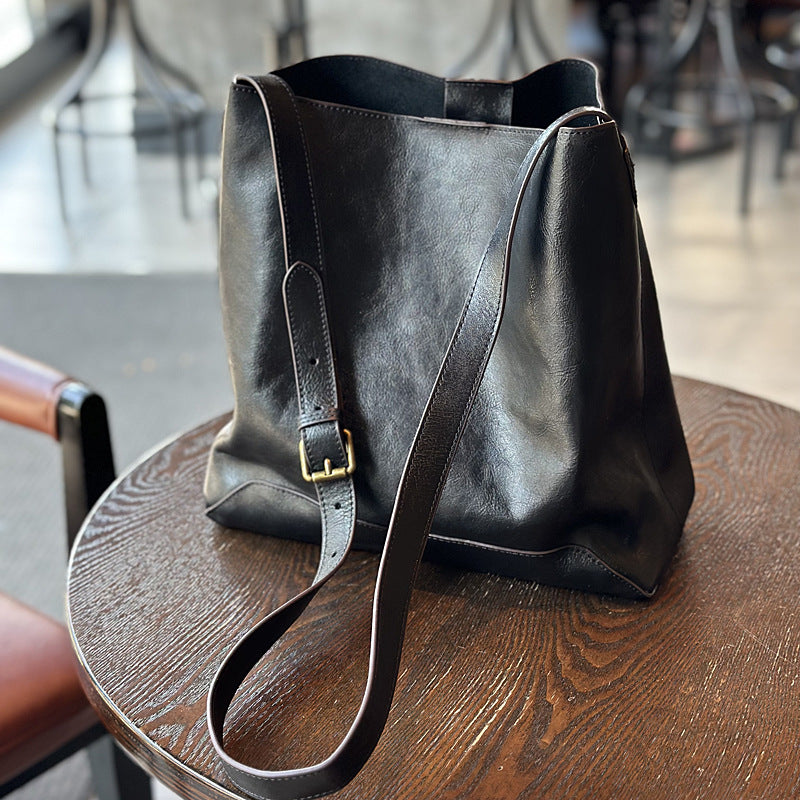 1618 genuine leather women bucket bag large capacity crossbody bag