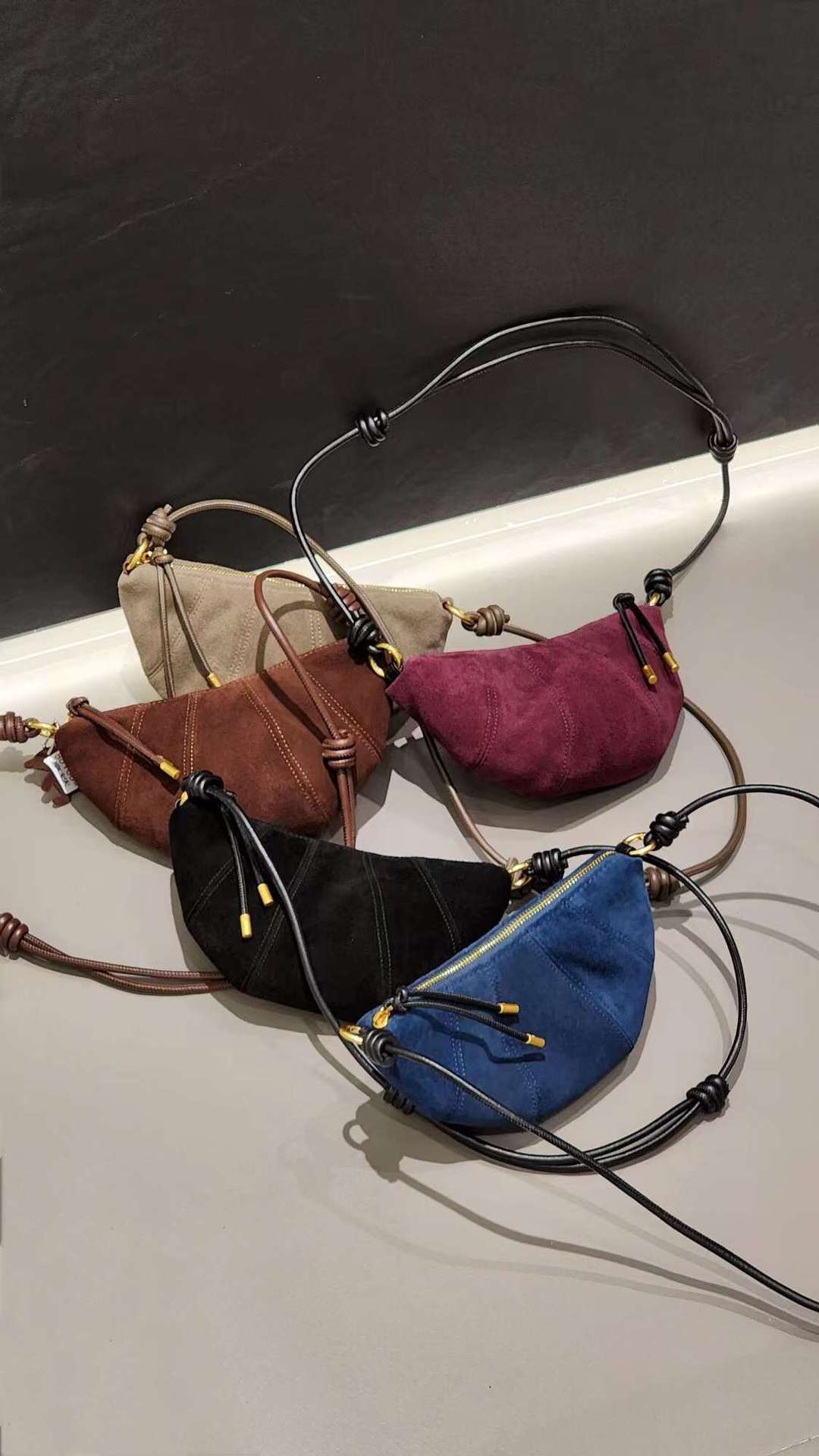 1747 suede leather half moon bag