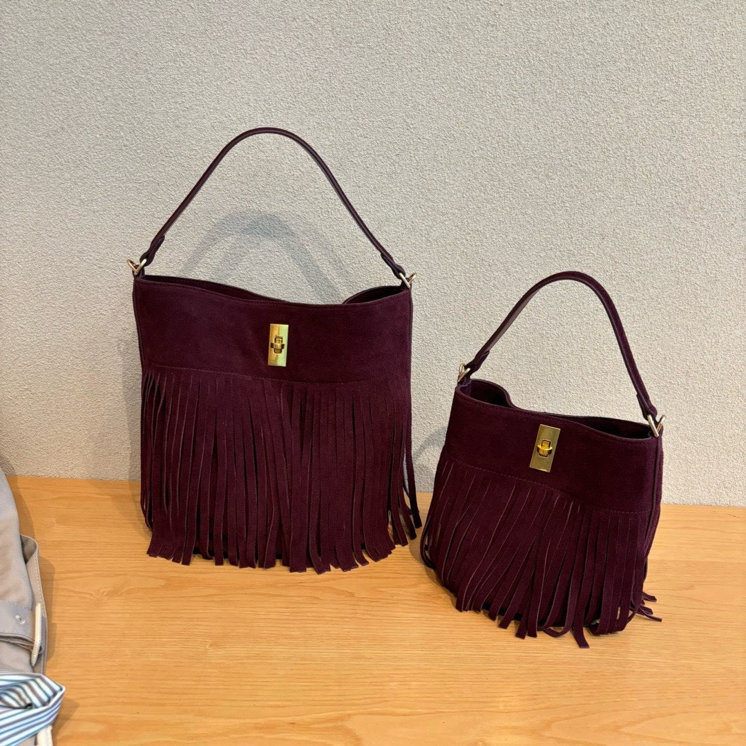 962 suede leather tassel bucket handbag