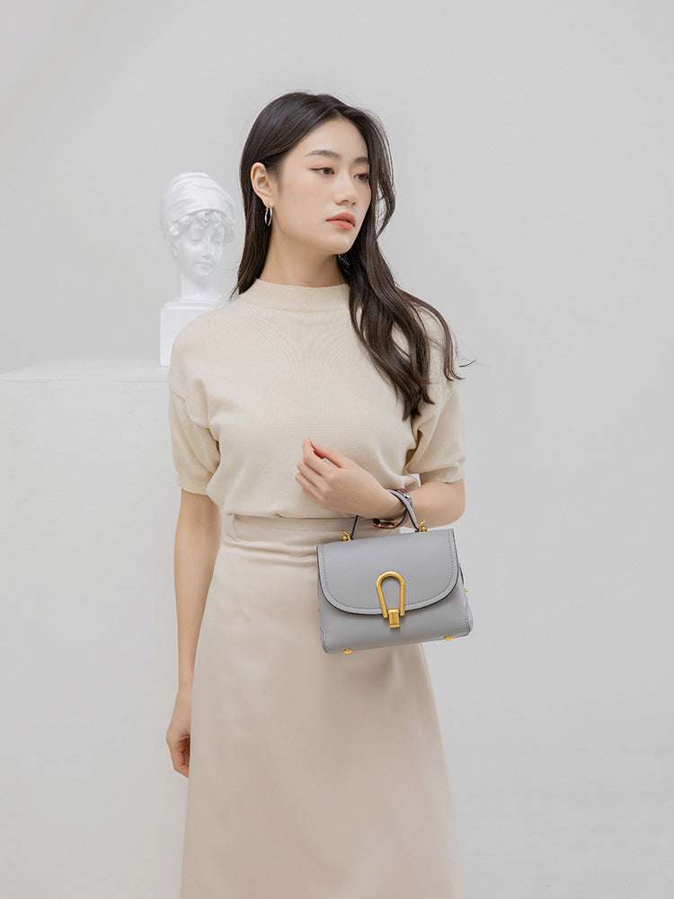 1696 flap genuine leather handbag
