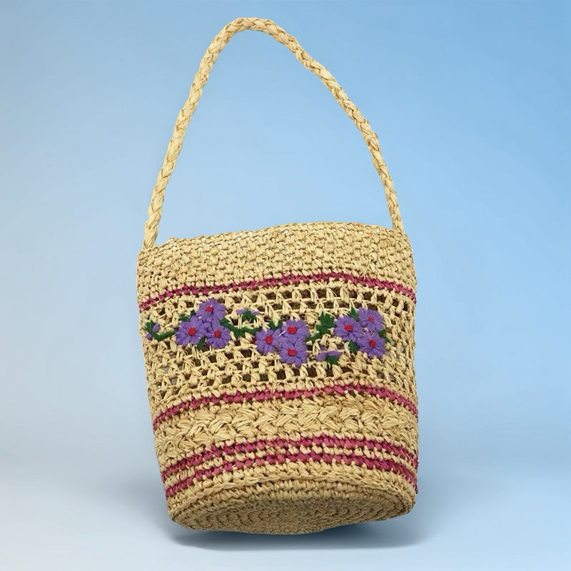 2370 straw embroidery bucket handbag