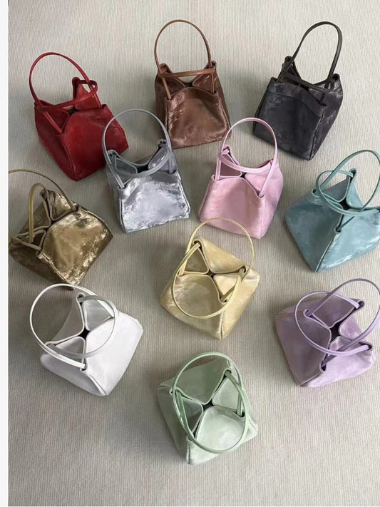 1579 women satins leather bucket handbag