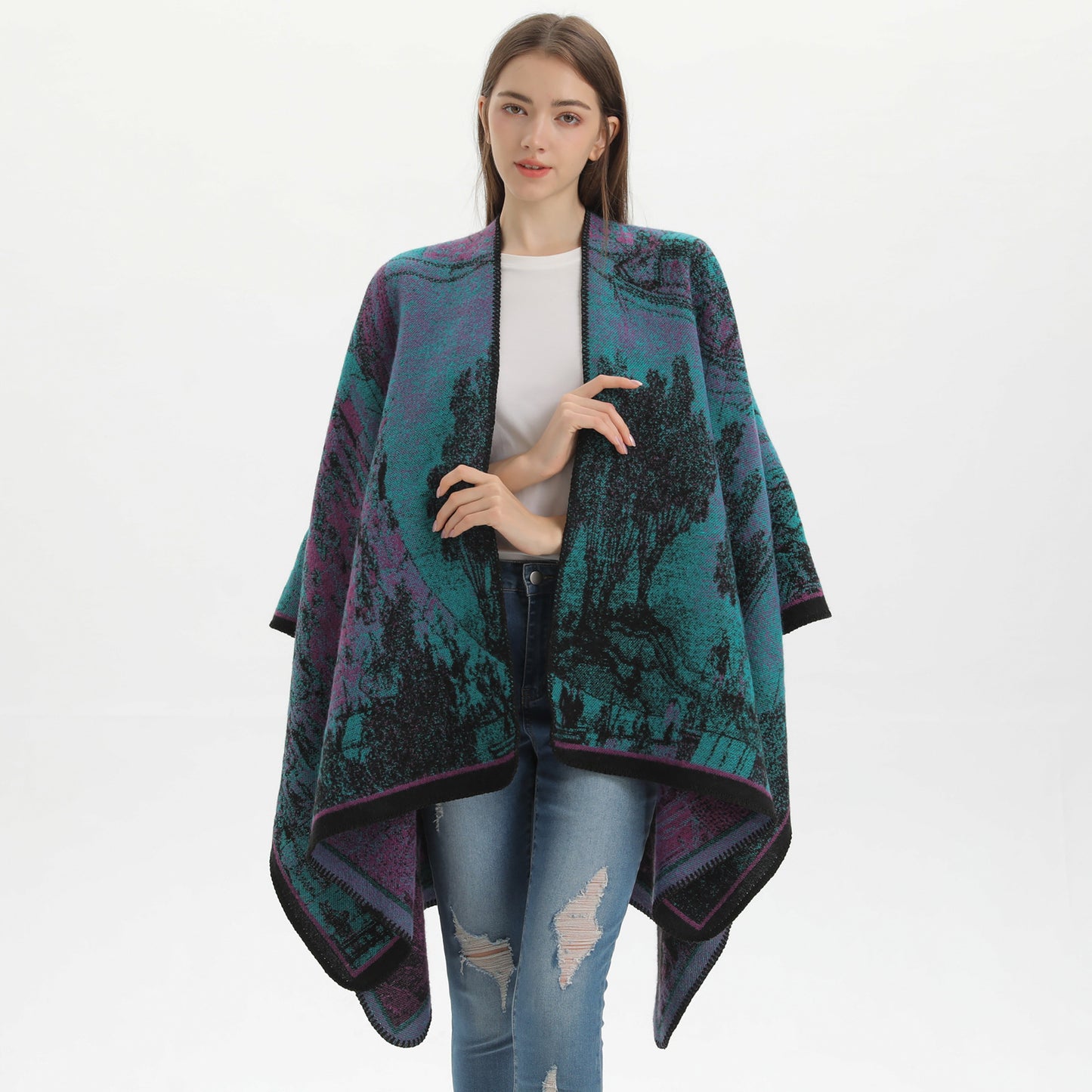 1136 imitation cashmere cape double shawl