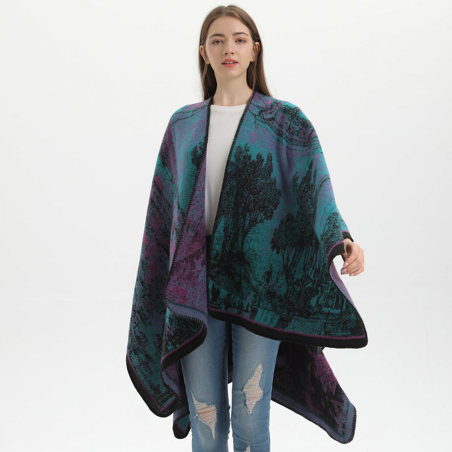 1136 imitation cashmere cape double shawl