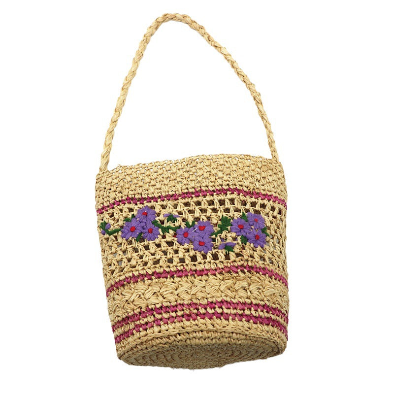 2370 straw embroidery bucket handbag