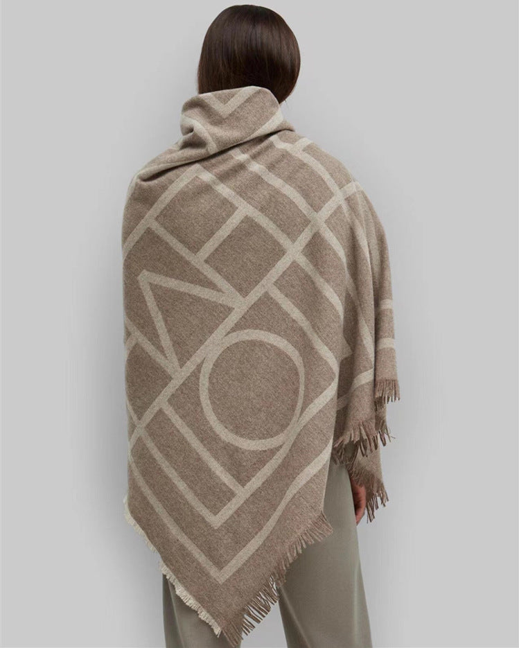 1748 100% wool thick pashmina large poncho