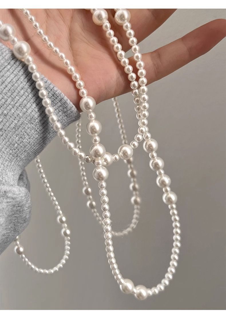 1672 elegant style three layer pearl necklace