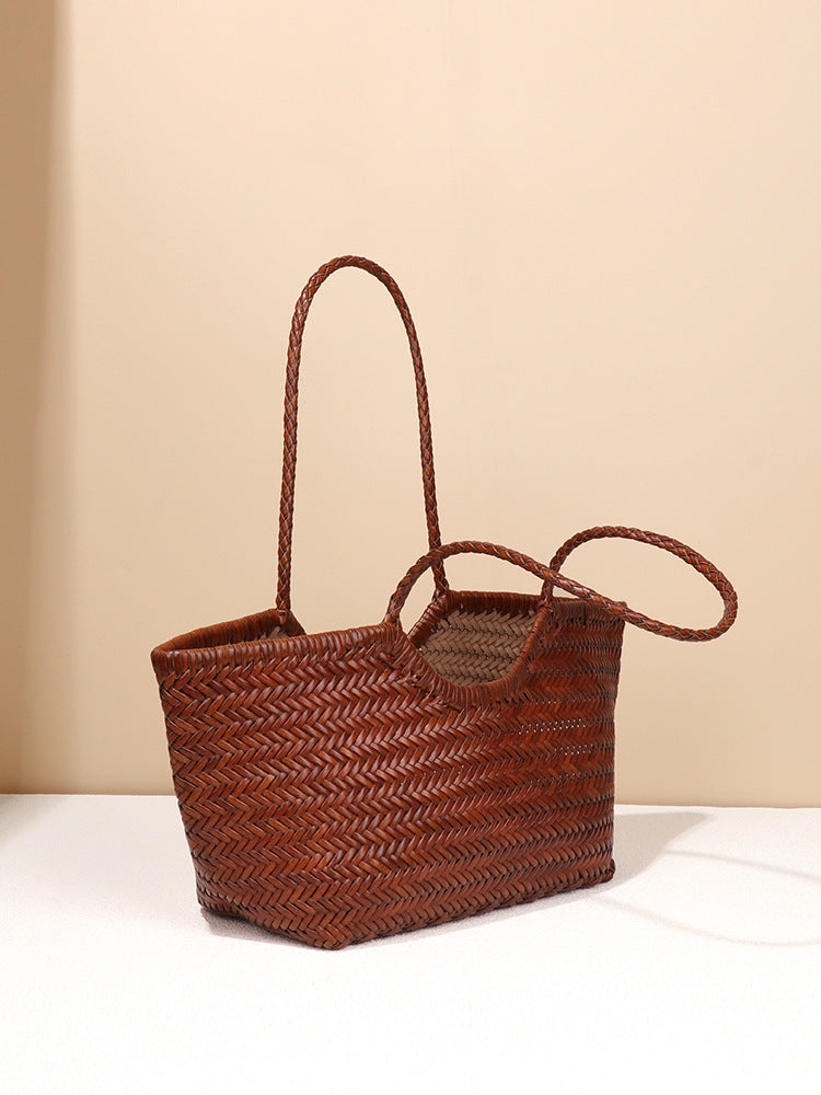 2310 cow leather woven basket handbag