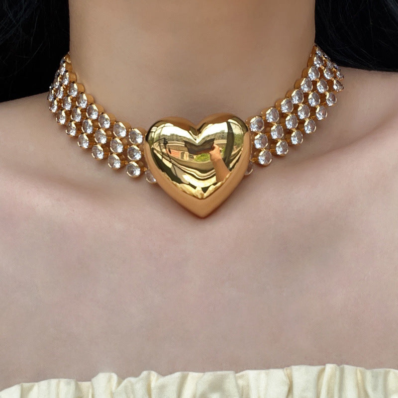 1662 rhinestone alloy heart necklace fashion jewelry