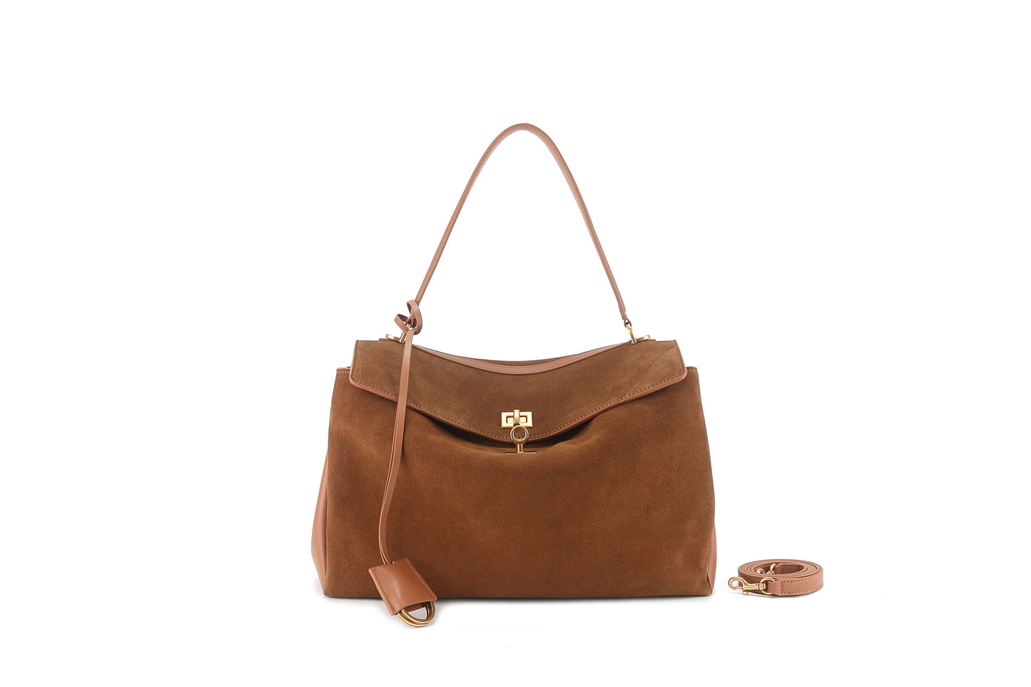 1848 suede leather lock shoulder bag