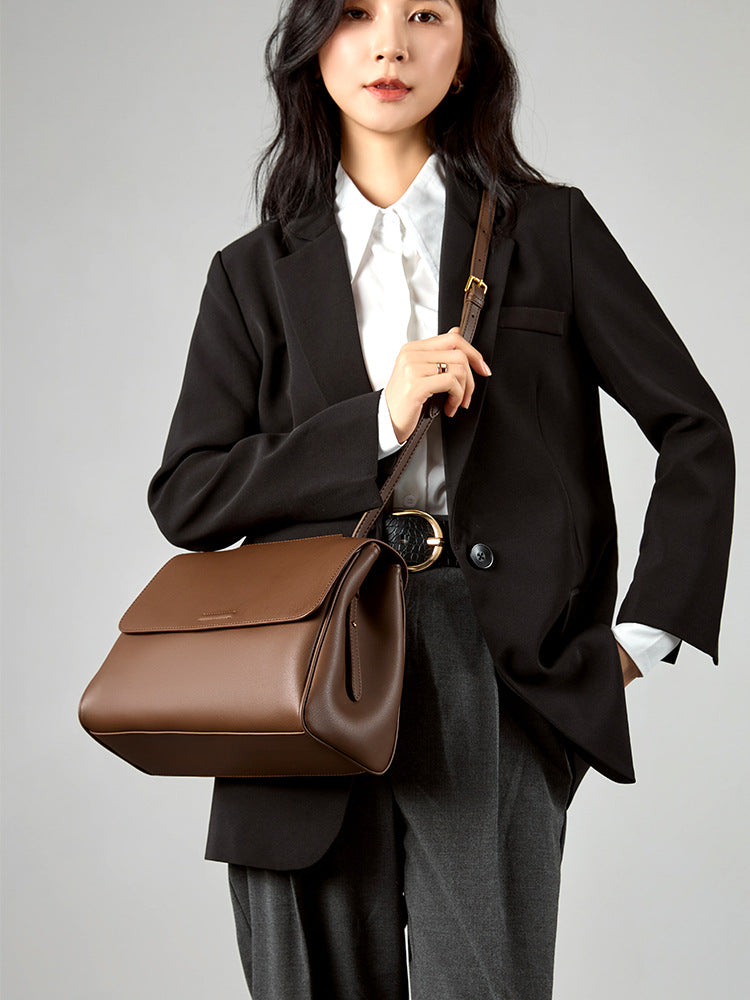 1878 leather flap solid handbag