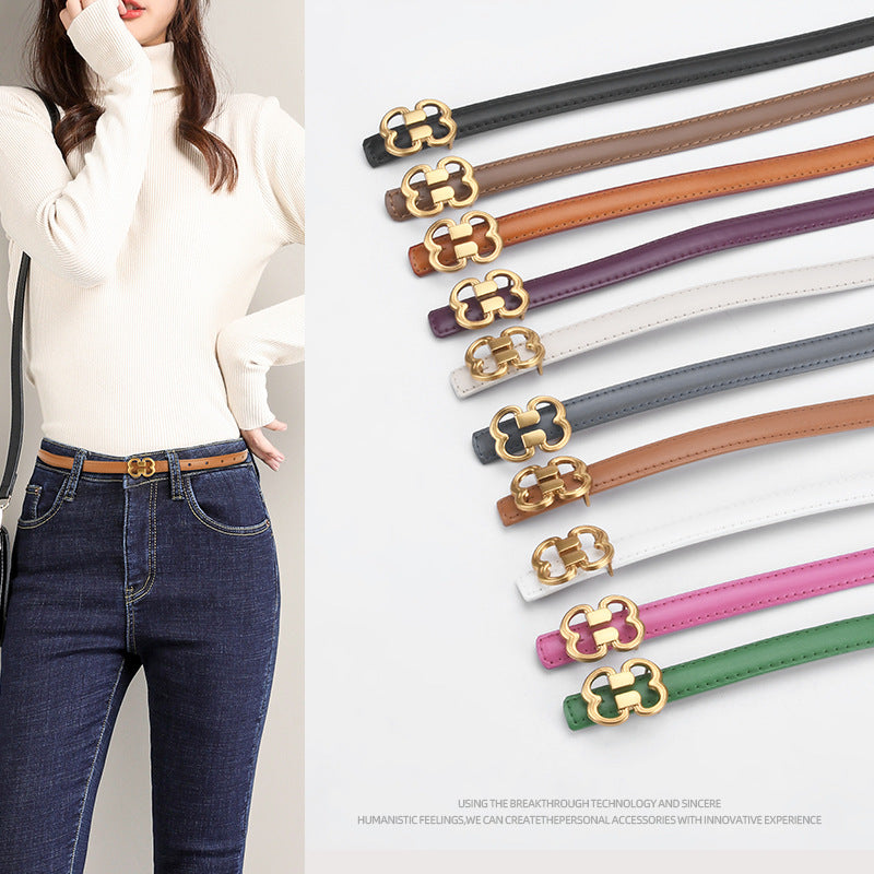 1212 1cm wide metal buckle thin belt