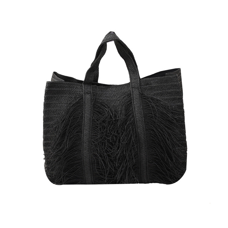 990 woven tassel beach handbag