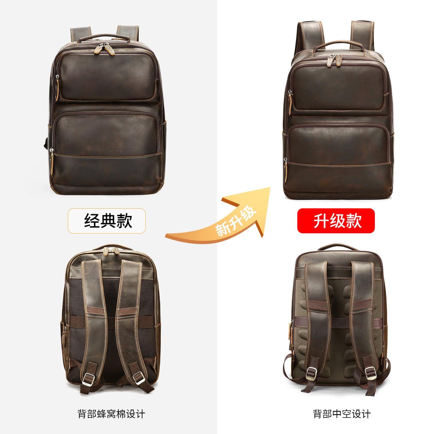 2096 large capacity cow leather men's backpack