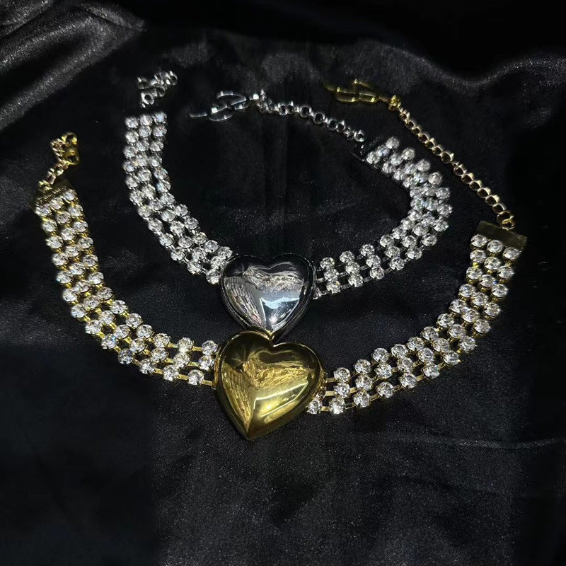 1662 rhinestone alloy heart necklace fashion jewelry