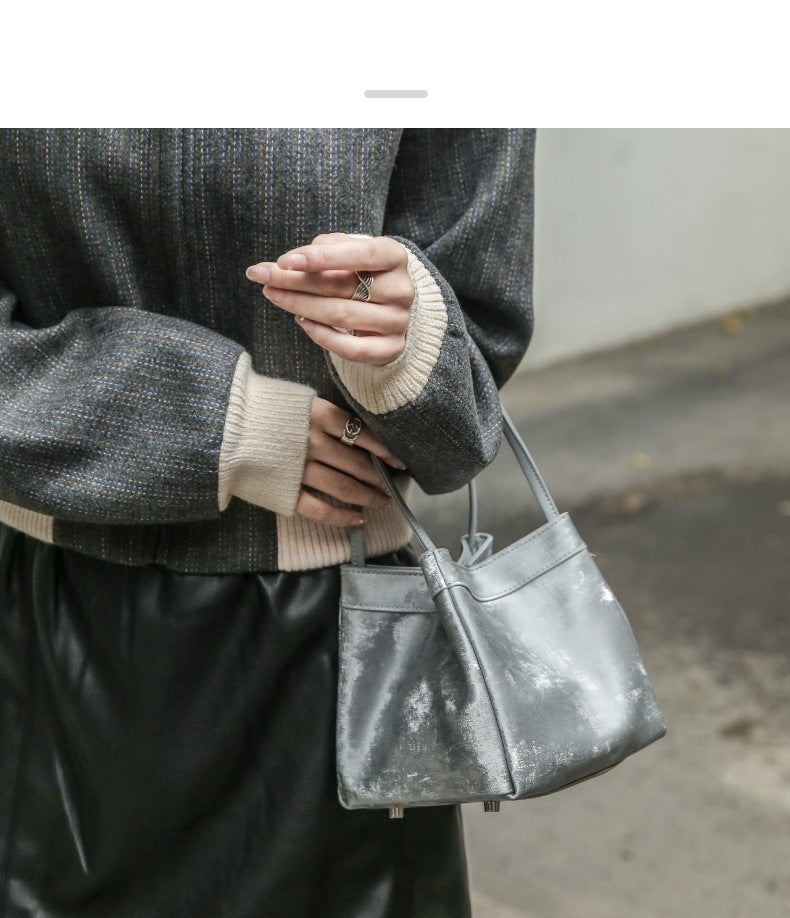 1579 women satins leather bucket handbag